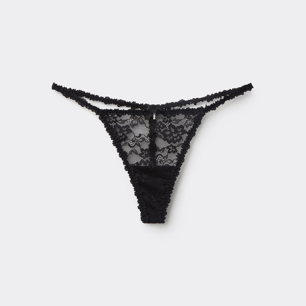 Designer Floral Lace Thong G-String | Black