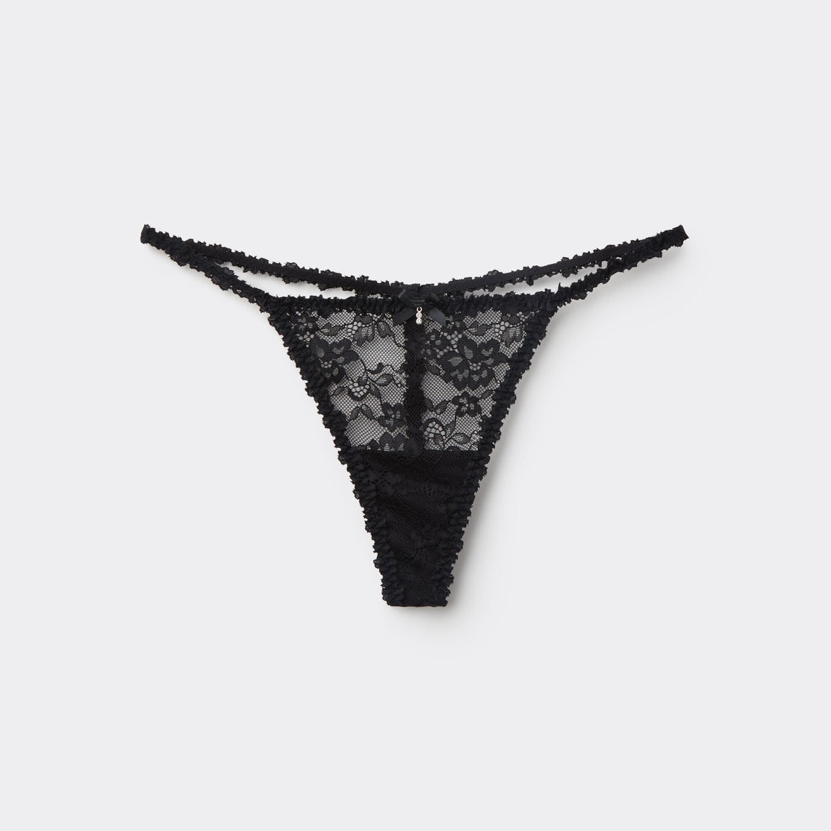 Designer Floral Lace Thong G-String | Black