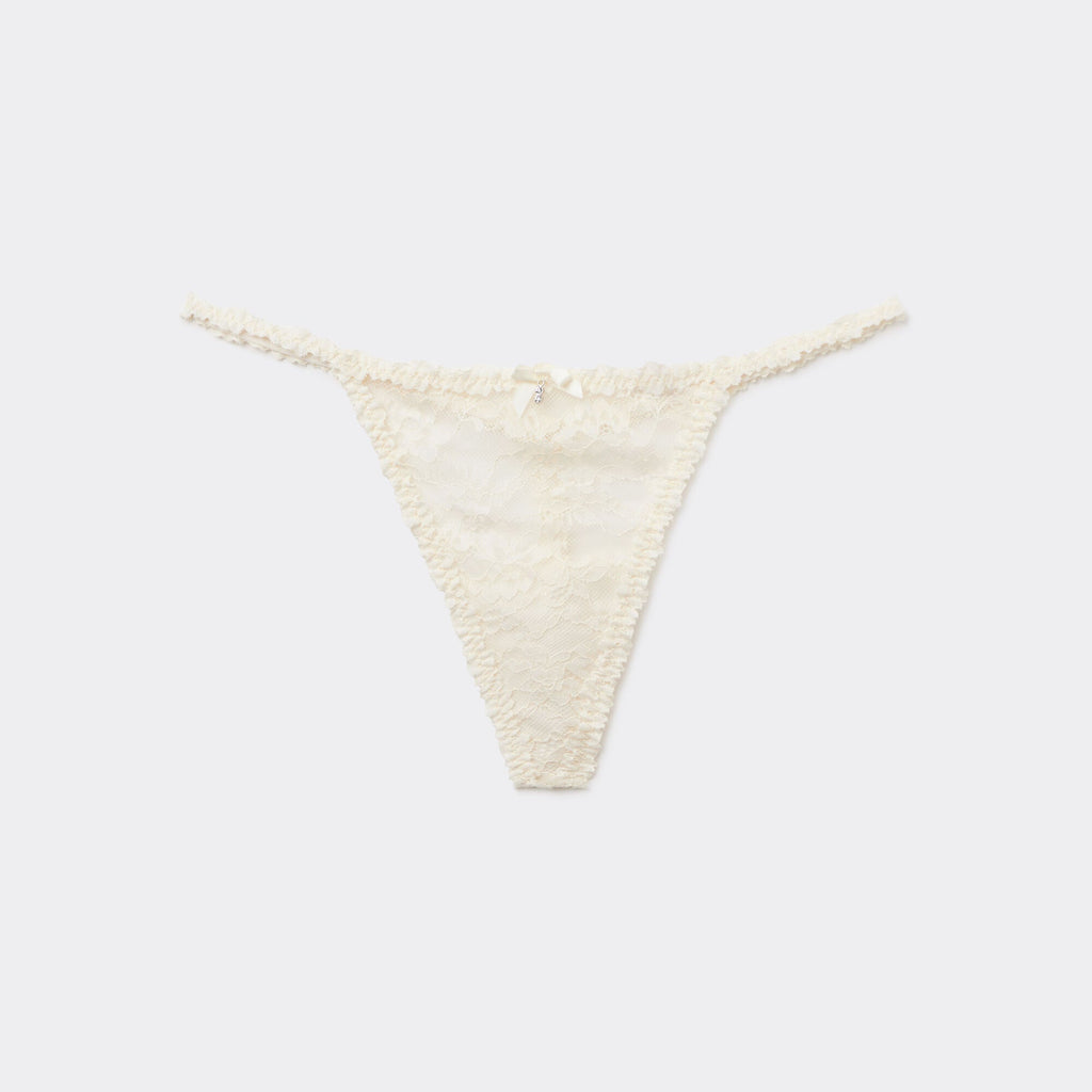Designer Floral Lace Thong G-String | Cream